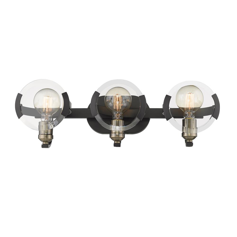 Golden Lighting 2635-BA3 BLK-AB Amari 3 Light Bath Vanity in Black with Aged Brass Accents